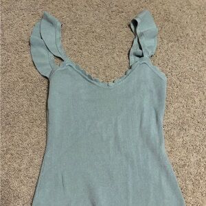 mine Light Sage Blue Ruffle-Strap Knit Tank
